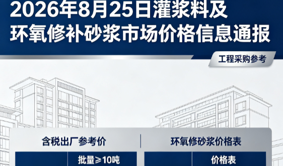柳南2026年8月25日灌浆料及环氧修补砂浆市场价格信息通报